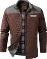 Mens stylish quilted jacket autumn winter colorblock casual coat with plaid lining M - Brown