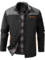 Herren Farbblock gesteppte Jacke Winter Freizeitmantel mit Strick Schultereinsätzen Karo. - S / Oberteile / Schwarz