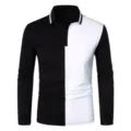 Herren Langarm Farbblock Polohemd Freizeit Revers T-Shirt Herbst Mode Stilvolles Oberteil - S / Oberteile / Schwarz