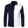 Herren Langarm Farbblock Polo-Shirt Freizeit Revers T-Shirt Herbst Modeoberteil - S / Oberteile / Marineblau