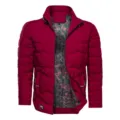 Giacca invernale imbottita da uomo con collo a imbuto rosso scuro fodera floreale zip. - Taglia M / Top / Rosso