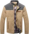 Herren Freizeit Winter Steppjacke mit Stehkragen, stilvolles Patchwork Design für outdoor. - Khaki