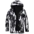 Comfortabele heren nepbont jas met capuchon en rits, een mooie zwart-witte winterjas. - S / Tops / Zwart