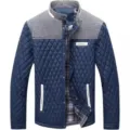 Men's quilted jacket casual outerwear winter warm snap button plaid lined coat - S / Tops / Navy Blue