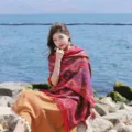 Bohemian cashmere feel shawl for women, ethnic paisley print tassel scarf, travel wrap. - 355 Red
