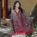 Women bohemian paisley cashmere-feel shawl winter ethnic tassel fringe wrap scarf new - 355 Wine Red