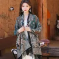 Bohemian Paisley Shawl for Women Fall Winter Cashmere Feel Fringe Wrap Ethnic Scarf Poncho - 355 Green