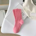 Calzini a coste rosa donna carini casual ricamati moda calzini cotone morbido comodo - Taglia unica / 1 Paio / Rosa