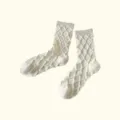 Damen weiße Rauten Strick Socken, lässige Frühlings Baumwolle Wadenlänge Netz Strümpfe - Überall Rautenmuster