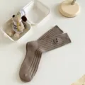 Braune Rippstrick Socken Süße Cartoon Hund Stickerei Lässige Damen Sommer Socken 1 Paar - Einheitsgröße / Braun