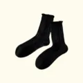 Schwarze Damen Wadenlange Strick Socken mit Rüschen Bündchen bequeme Baumwoll Strümpfe. - Bubble-Bündchen / 1 Paar / Schwarz
