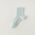 Light blue mesh women's short socks, breathable cotton double needle casual variant ankle sock. - One Size / Aqua Green