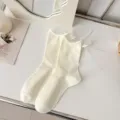 Damen süße weiße Spitze Schleife Mid Tube Socken Rollrand lässige Baumwolle Socken - Einheitsgröße / 1 Paar / Creme Schleife