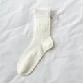 Weiße Ballett-Mesh-Wadenstrümpfe mit süßer rosa Schleife, leichte Frühlings- und Sommer-Socken. - Einheitsgröße / 1 Paar / Creme