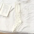Sweet white floral knee-high socks with ruffles and bows, cute spring summer hosiery. - One Size / Blue Floral (1 Pair)
