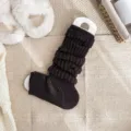 Dark brown knit leg warmers winter cozy slouch socks thick warm stirrup socks variant style. - Coffee