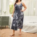 Plus size tie dye camisole sleepdress for women, comfortable long lounge nightwear. - 3XL / Blue
