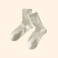 Weiße Strick Socken für Damen, Vintage Rautenmuster Baumwollstrümpfe, süßer Stil Alltag kleiden - Einheitsgröße / Vertikales Netz