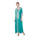 Elegant teal long kaftan maxi dress with intricate embroidery for women daily wear. - XL / Turquoise