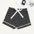 Women polka dot sleep shorts with bow ribbon, lightweight cute loungewear pyjama bottoms for home. - S / Black White Polka Dot