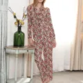 Women red printed long sleeve pajama set cozy sleepwear nightwear lounge wear variant - S / Top And Bottom / Red
