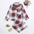 Kinderen rood wit geruite pyjama set lange mouwen knopen slaapkleding comfortabele thuis kleding - 120cm / Top en Broek / Rood Geblokt