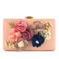 Borsa da sera floreale rosa da donna, fiori 3D fatti a mano perle pochette rigida da matrimonio. - Rosa