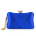 Βασιλικό μπλε σατέν τσάντα βραδινή clutch με κούμπωμα στραστς και χρυσή φούντα. - Μπλε