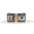 Τσαντάκι clutch χαρτονόμισμα δολαρίου με στραζ κρύσταλλο στοίβα χρημάτων λεπτομέρειες. - Τσαντάκι Φάκελος Δολάριο / Ασημί
