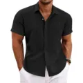 Schwarzes Herren Sommer Kuba Kragen Kurzarm Freizeithemd für stylischen Sommer Look. - S / Schwarz