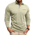 Polo uomo manica lunga casual kaki traspirante con colletto a quadri dettaglio moda uomo - Albicocca
