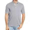 Grey short sleeve polo shirt detail showing collar and button placket craftsmanship. - S / Gray