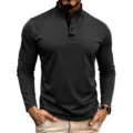 Men's Stand Collar Long Sleeve Casual Shirt Fall Fashion Business Daily Solid Color Top - Black