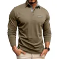 Maglietta polo uomo manica lunga traspirante colletto quadri stile casual autunno - Kaki