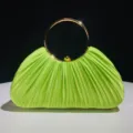 Πράσινη σατέν πλισέ τσάντα βραδινή clutch με χρυσή στρογγυλή λαβή για πάρτι και γάμο - Πράσινο