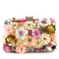 Handmade 3D floral beaded evening clutch bag detail, sparkling sequin crystal party purse. - Champagne