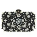 Schwarze satinierte Perlen Abendtasche Clutch mit Strasssteinen und Perlen für Damen - Schwarz