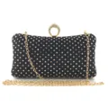 Schwarze Strass Abendtasche mit Goldkette und Ringverschluss für elegante Frauen Party - Damen Clutch-Tasche / Schwarz