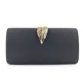 Κομψή μαύρη βραδινή τσάντα clutch με χρυσό κούμπωμα φύλλου για γυναικείο φόρεμα πάρτι. - Μαύρο