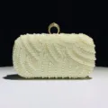 Élégant sac de soirée pochette en perles avec fermoir anneau brillant pour fête mariage. - Ivoire