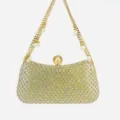 Κομψή χρυσή βραδινή τσάντα clutch με λαμπερή αλυσίδα από πέρλες για γυναικείο πάρτι. - Χρυσό