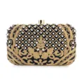 Bolso de noche vintage negro y dorado bordado con perlas para mujeres elegantes. - Negro+Oro