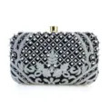 Exquisito bolso de noche negro vintage con bordado plateado y perlas para fiesta mujer. - Negro + Plata
