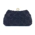 Handmade floral beaded evening clutch bag detail view, elegant black wedding party purse. - Black