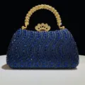 Elegante bolso de noche de diamantes de imitación con cristales brillantes y asa. - Azul Marino