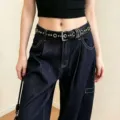 Punk-Stil Damen Nieten Mehrloch Ledergurt coole Mode Taille Accessoire Trend Artikel. - 105cm / Schwarz