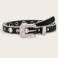 Y2K Strass Gürtel für Damen, schwarzer Glitzer Ledergürtel mit funkelnder Schnalle. - Schwarzer Strassgürtel mit mehreren Löchern