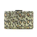 Γυναικείο τσαντάκι clutch με πούλιες και λεοπάρ σχέδιο, ιδανικό για βραδινές εξόδους. - Χρυσό