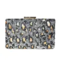 Βραδινή Τσάντα Clutch με Πούλιες Λεοπάρ για Γυναίκες, Λαμπερή Τσάντα με Μεταλλικό Κούμπωμα. - Ασημί