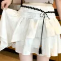 Koreanische florale quasten taillen kette retro mode zubehör verstellbarer schwarzer spitzen gürtel - Schwarz